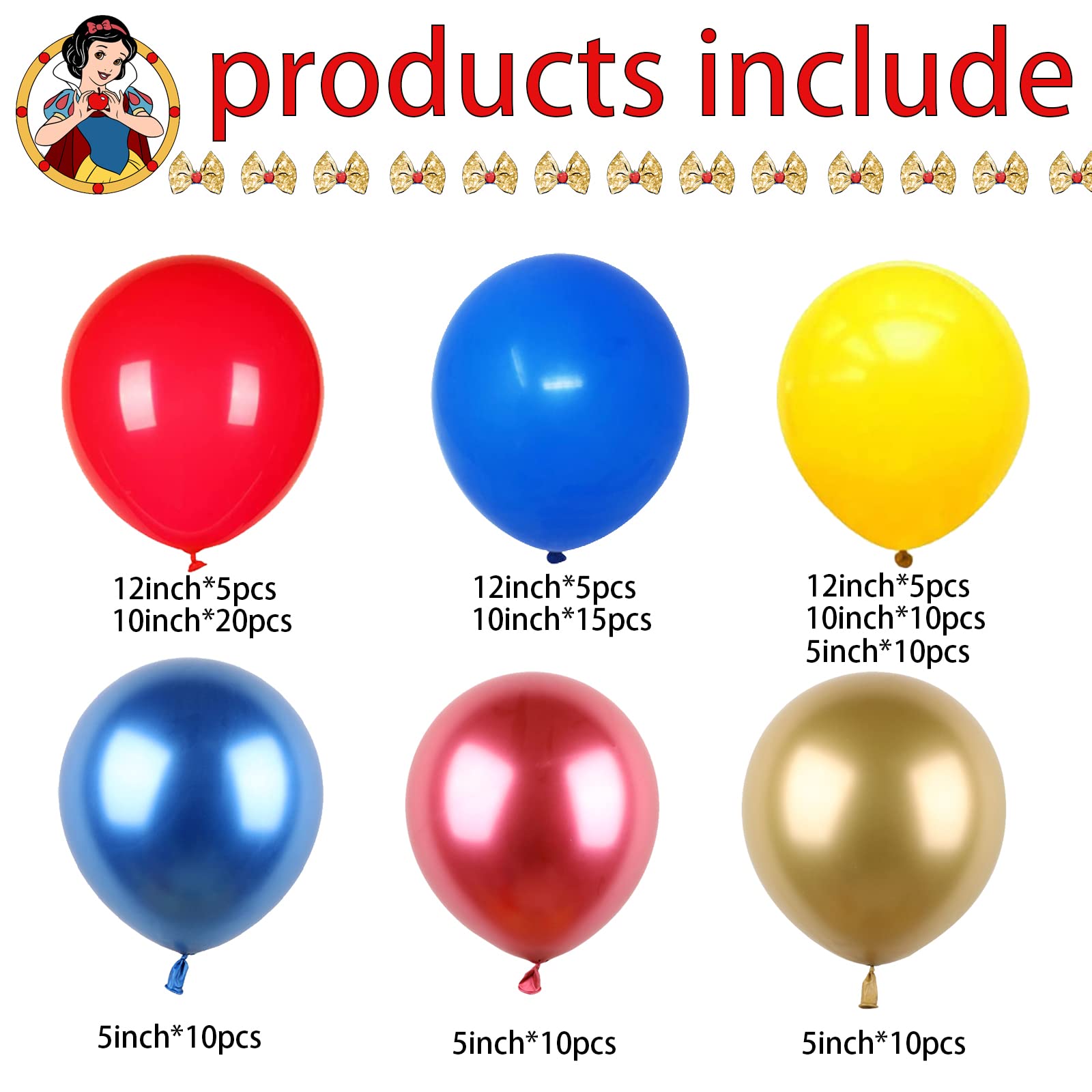 Snow White Theme Party Decoration Balloon Garland Set, Princess Birthday Party Supplies,Princess Shape Foil Latex Balloons for Snow White Party Princess Party Decorations Kids Baby Shower Birthday