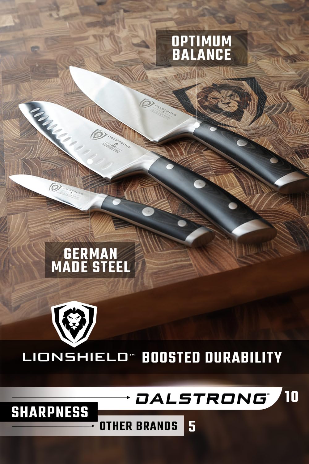 Dalstrong Gladiator Series Elite 3-Piece Knife Set W/Nomad Roll Bag & Individual Sheaths - Chef Essentials - Chef Knife, Santoku Knife, Paring Knife - G10 Handle - High Carbon German Steel