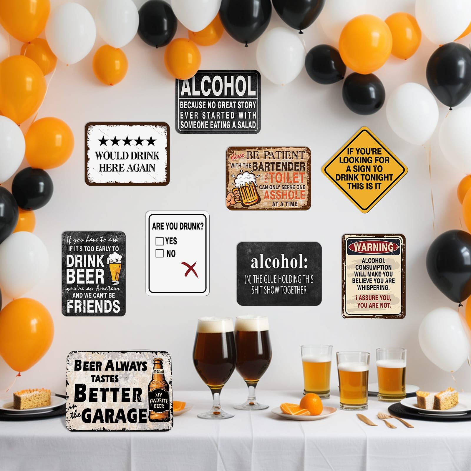 WERNNSAl Beer Party Decorations - 9PCS Beer Party Zone Signs Posters Theme Birthday Party Supplies Beer Bar Wall Art Decor for Home Garden Yard Decorations