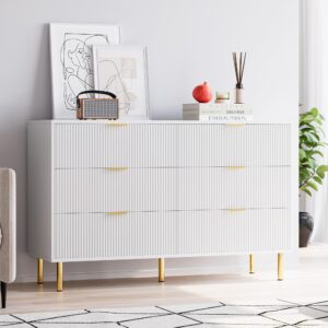 idealhouse white 6 drawer dresser for bedroom, 56” wide wood dresser organizer with metal legs, modern chest of drawers for bedroom, hallway, home office