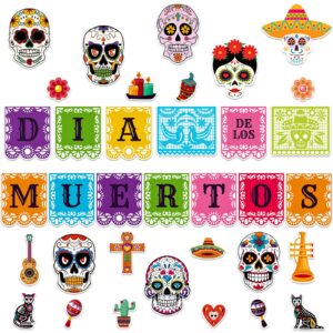 juesmos day of the dead decorations sugar skull cutouts halloween decor dia de los muertos colorful skull cutouts for kids students classroom bulletin board wall decor mexican fiesta party supplies