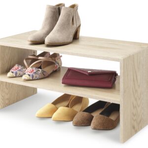 Whitmor Wood Stackable 2-Shelf Shoe Rack, White Oak, 24 inches