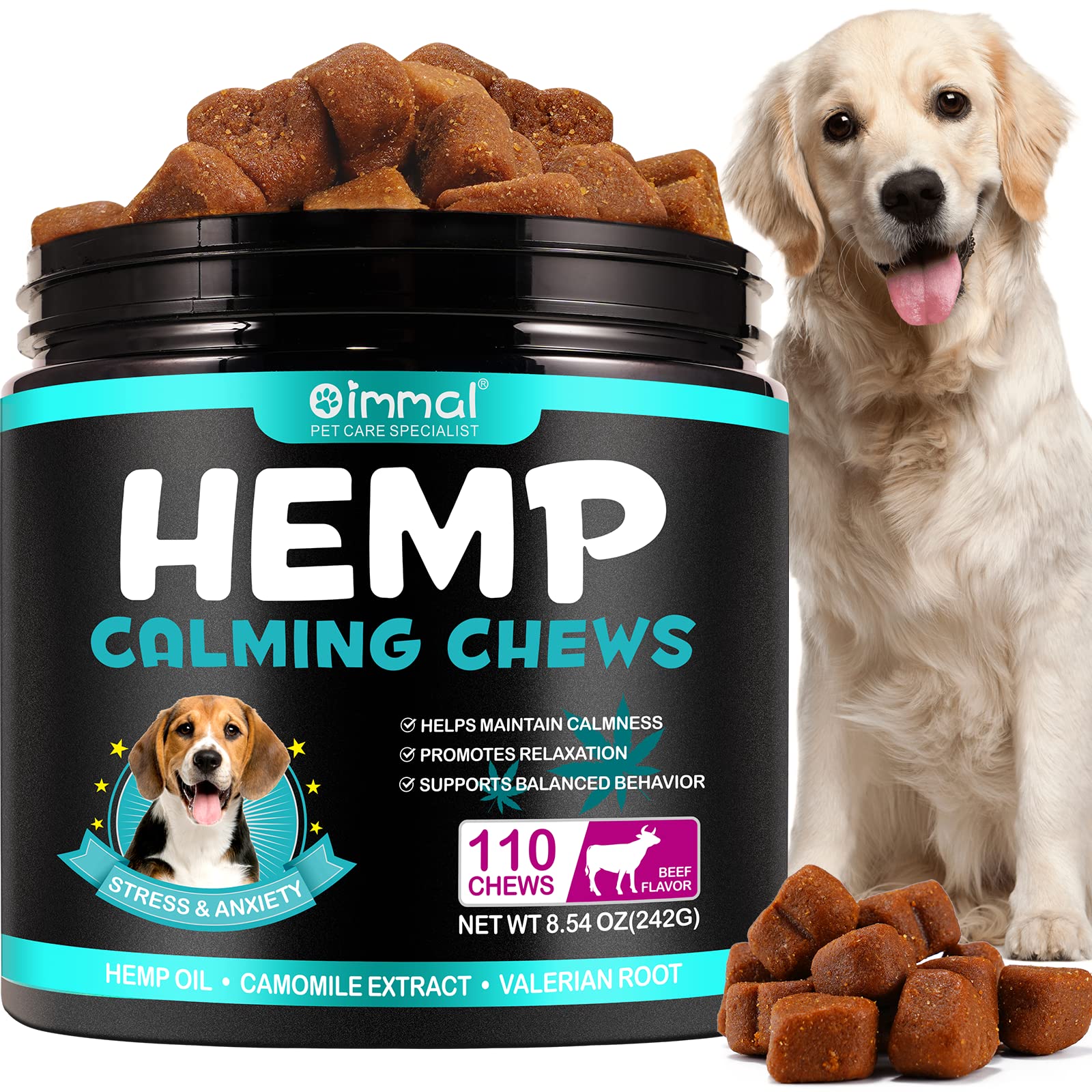 Hemp Calming Chews for Dogs 110 Count (8.54 oz), Beef Flavored Dog Calming Chews, Helps with Dog Anxiety, Separation, Barking, Stress Relief, Sleep Calming Aid, for All Breeds & Sizes