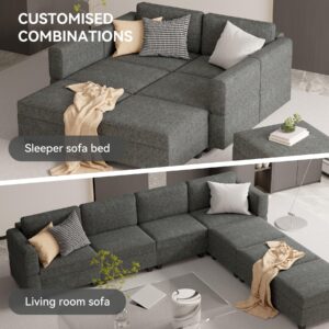 Modular Sectional Sofa, Convertible Middle Seat Sectional Couch with Storage, Reversible 1 Seat Modular Sofa Couch for Living Room, Fabric & Soft Supportive, Dark Grey