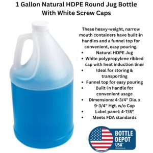 BOTTLE DEPOT USA 4 PACK 1-Gallon Empty Plastic Jugs, Reusable With Shipping Box, Food-Safe, BPA Free | Heavy-Duty HDPE | With White Tamper Evident Screw Caps