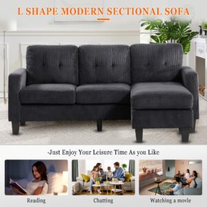 KYLE & KAY 73'' Convertible Sectional Sofa Couch, 3 Seat L-Shaped Sofa with Reversible Chaise, Small Couches for Small Spaces,Living Room, Apartment and Office, Black