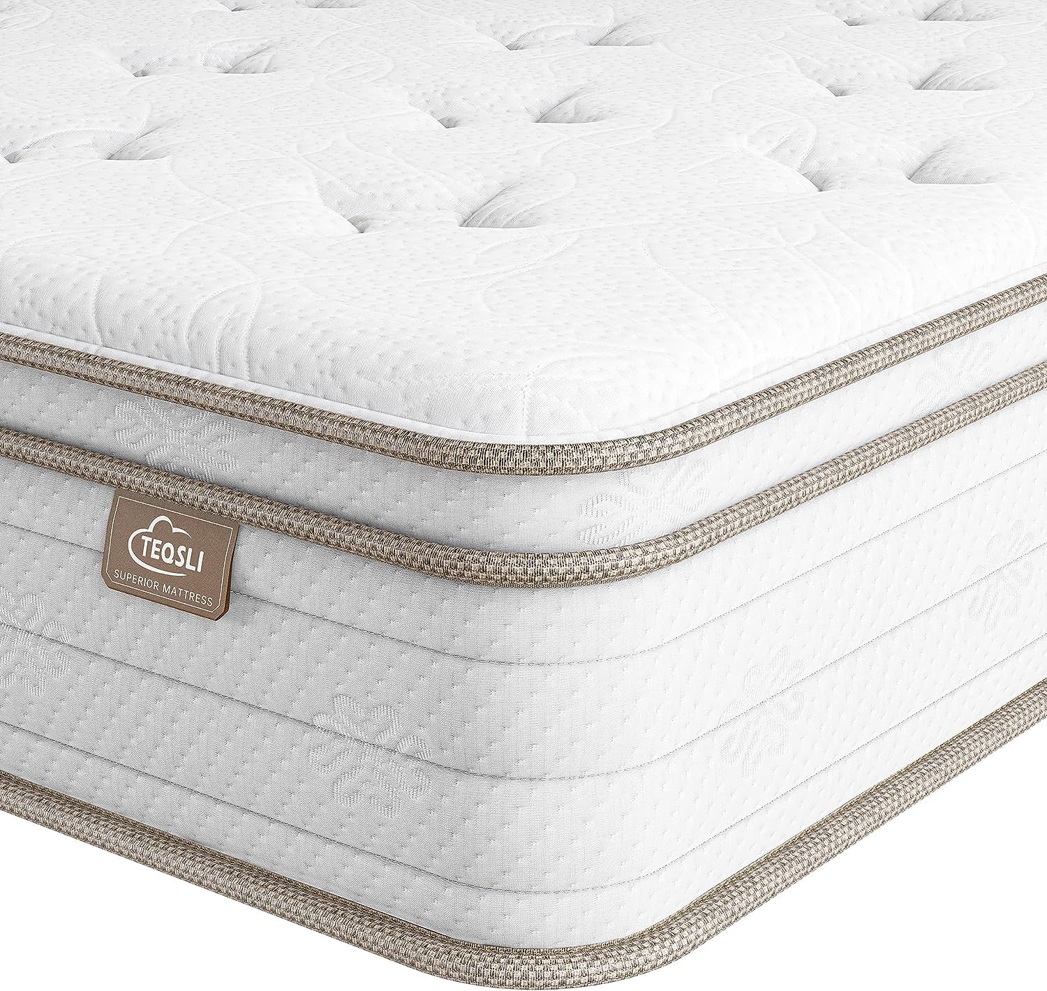 TeQsli Queen Mattress 12 Inch, Sleep Cooler Eggshell Memory Foam and 7 Zone Pocket Innerspring Hybrid Mattress Medium Firm, Queen Bed Mattress in a Box, 100-Night Trial, 10-Year Support