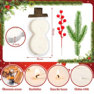 Conelist Wooden Dough Bowl Candles Christmas Candle Gifts Wooden Bowl Candle Farmhouse Bowl Candles for Wedding Birthday Christmas Gift Table Centerpiece Decor (Snowman, White)