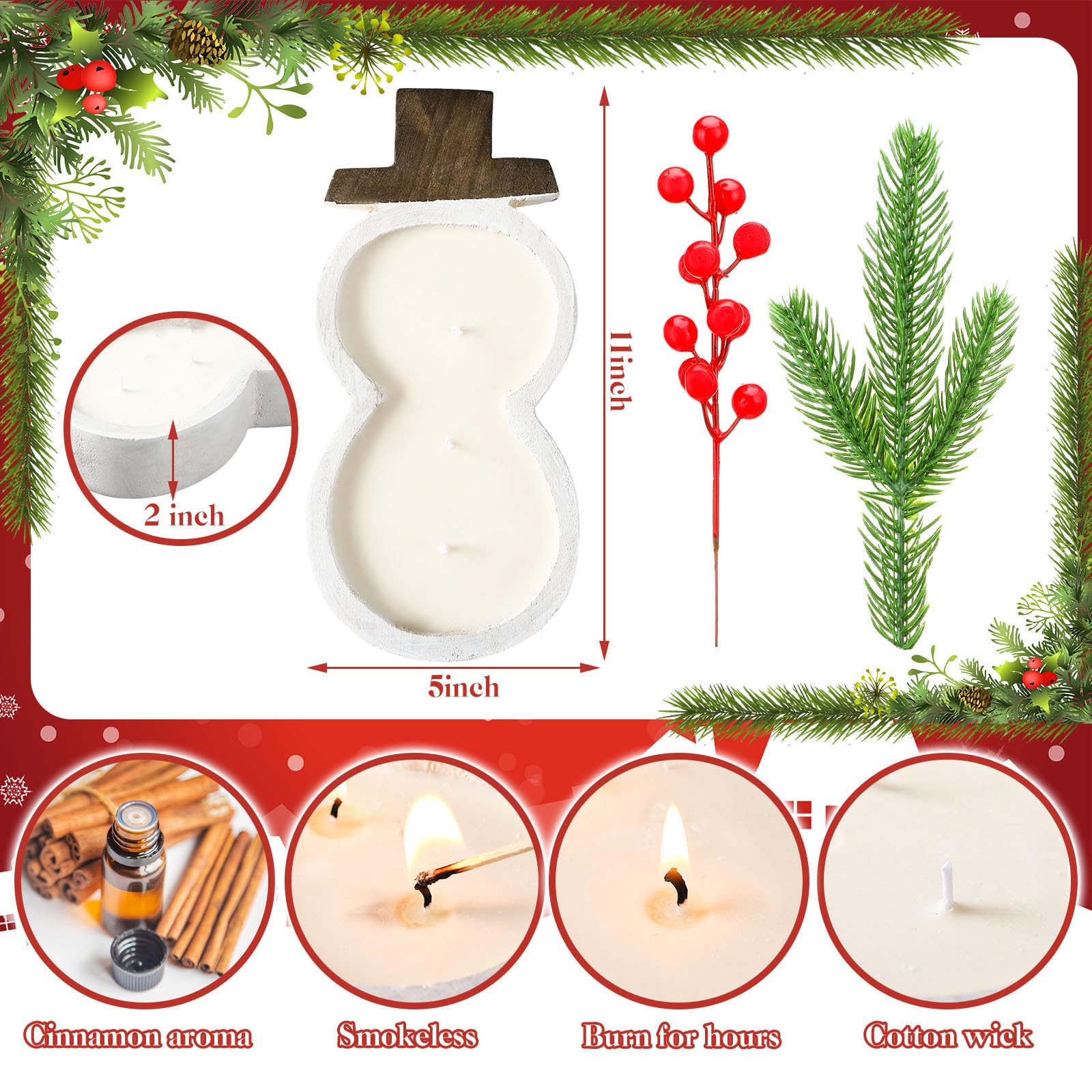 Conelist Wooden Dough Bowl Candles Christmas Candle Gifts Wooden Bowl Candle Farmhouse Bowl Candles for Wedding Birthday Christmas Gift Table Centerpiece Decor (Snowman, White)