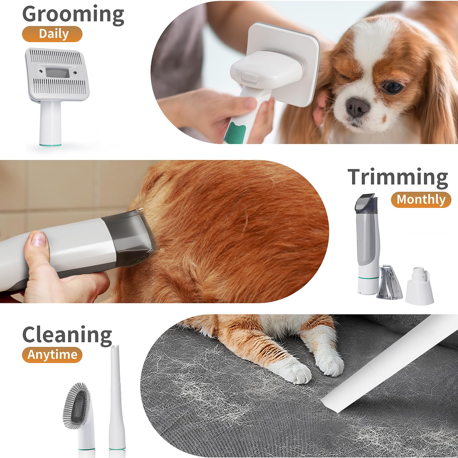 8VR Dog Grooming Kit, Pet Grooming Vacuum with Pet Clipper Nail Grinder, Dog Hair Vacuum with 6 Pet Grooming Tools for Dogs Cats Shedding Grooming