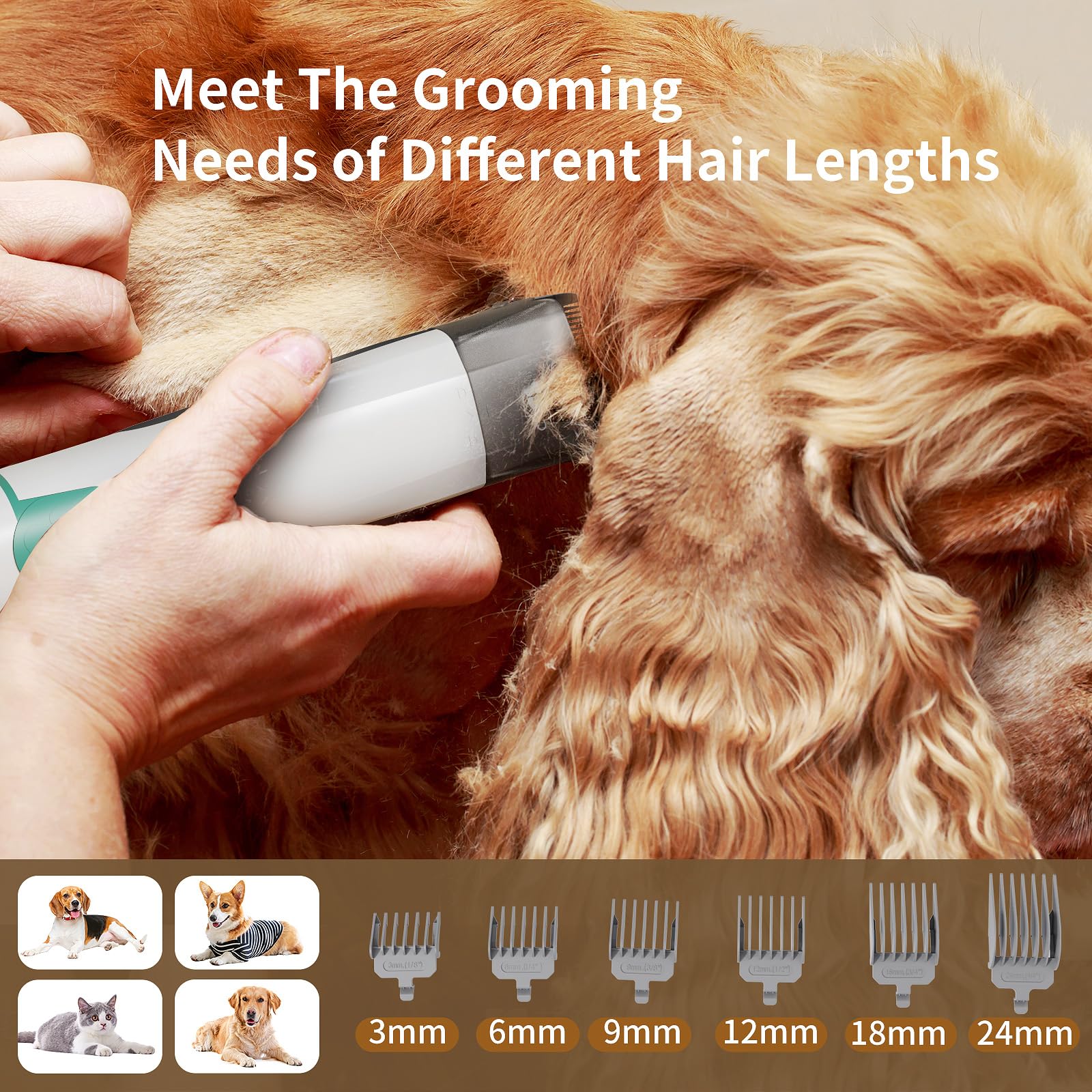 8VR Dog Grooming Kit, Pet Grooming Vacuum with Pet Clipper Nail Grinder, Dog Hair Vacuum with 6 Pet Grooming Tools for Dogs Cats Shedding Grooming