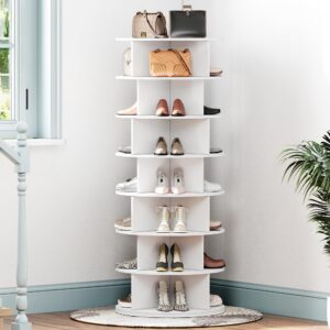 brafab 7-tier rotating shoe rack tower, 360-degree spinning shoe display carousel, revolving vertical shoe shelf and handbag organizer shelves for closet furniture, round lazy susan shoes storage