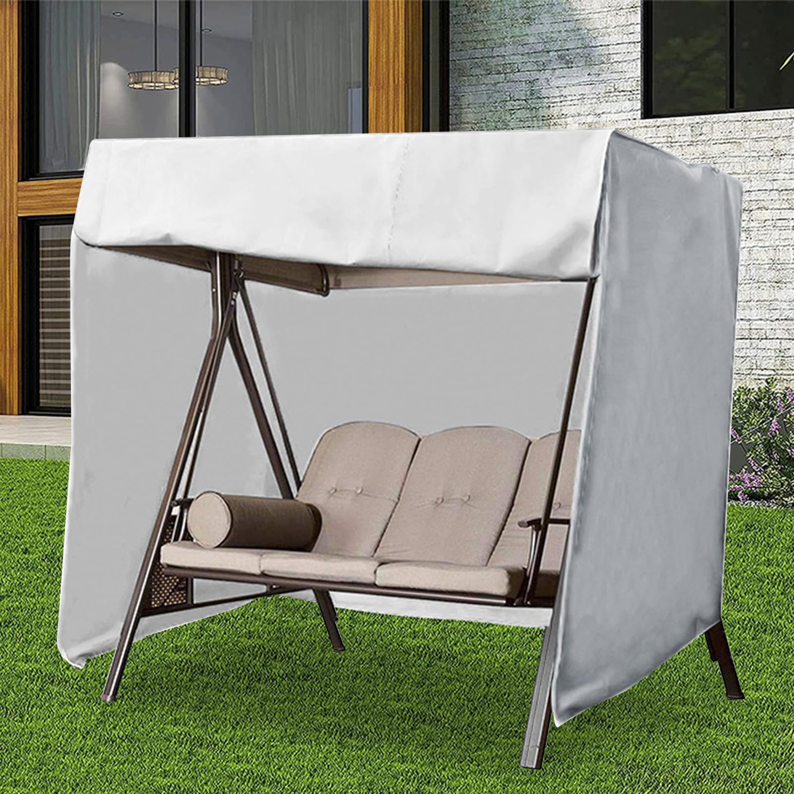 Outdoor Swing Cover 2 Triple Seater Garden Swing Cover Waterproof Patio Swing Canopy Cover UV Resistant All Weather Protection Garden Furniture Swing Chair Protector Cover