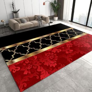 koxaili 3' x 4' modern european style luxury art area rug, black and red gold splicing geometry large indoor rug with non-slip backing machine washable living room rug for bedroom dining room office