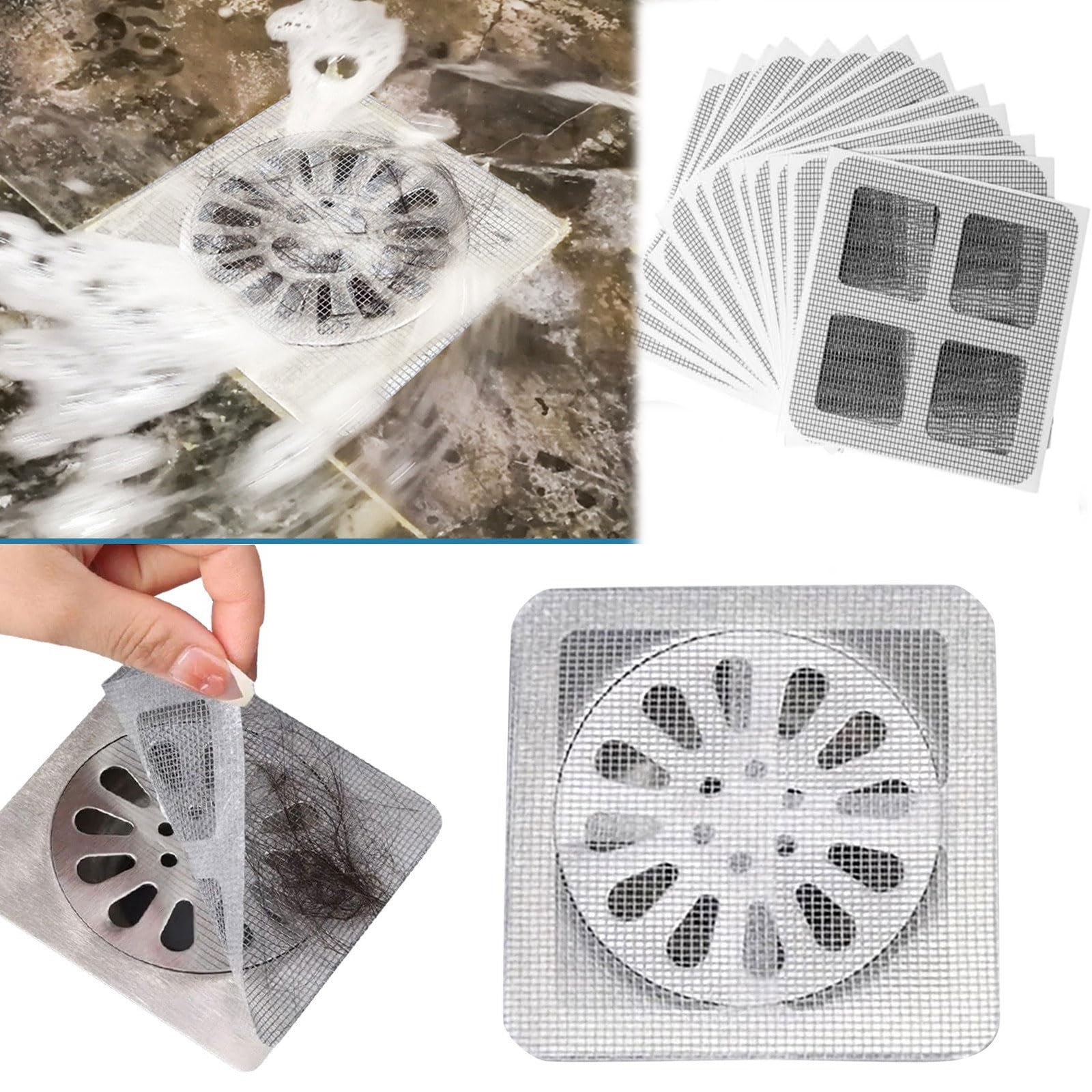 30PCS Disposable Hair Drain Stickers,Disposable Shower Drain Cover Hair Catcher Mesh Stickers, Floor Drain Sticker Sink Drain Strainer Screen Catcher for Bathroom Bathtub Kitchen