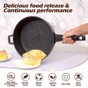 Toutrop Nonstick Deep Saute Pan with Lid 5 Quarts, 12 Inch Large Frying Pan, Granite Stone Non Stick Cooking Pan, Compatible with All Stovetops, PFOA Free