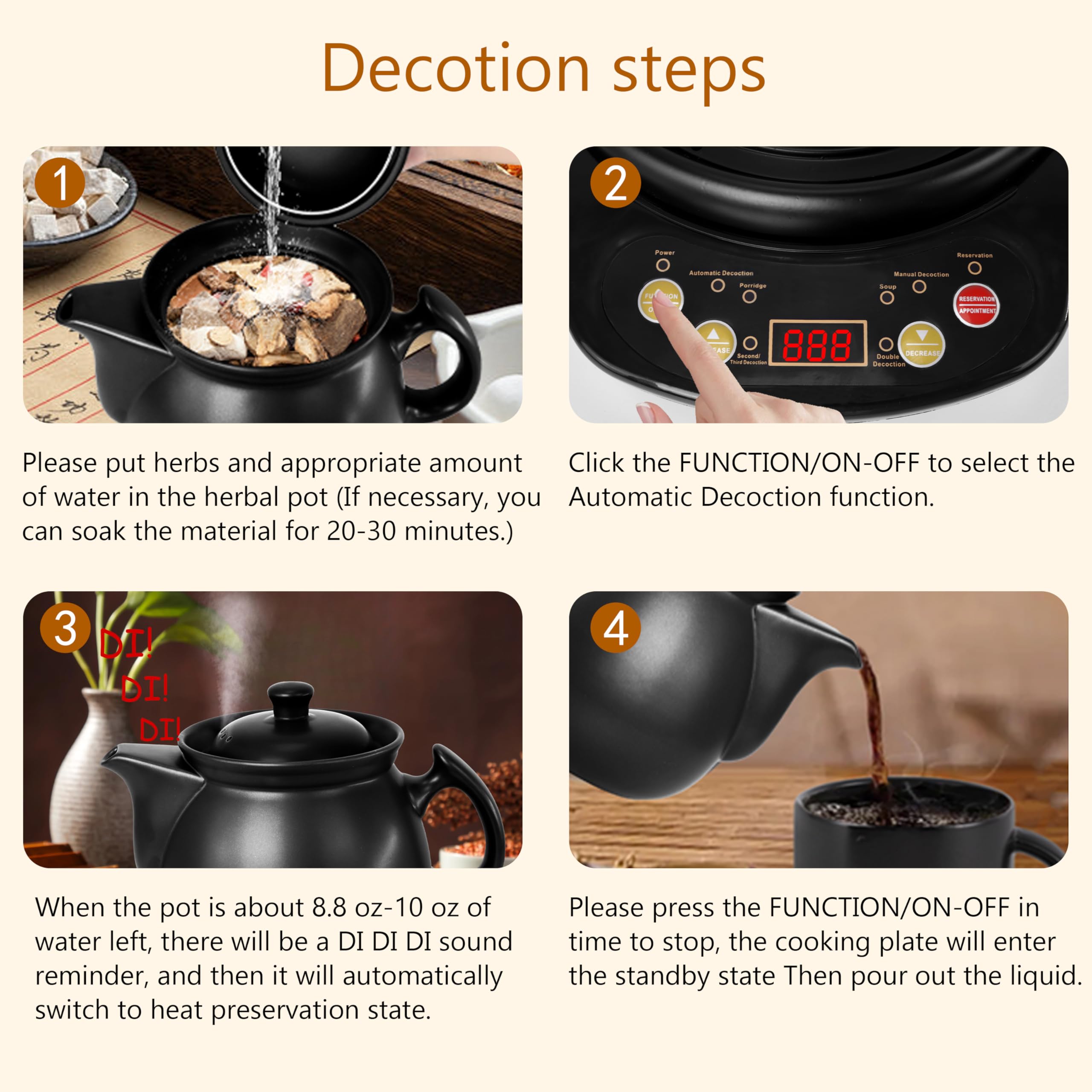 Electric Chinese Medicine Cooking Pot, 4.2qt Multifunctional Cooker Home Ceramic Pot for Herbal Tea, Soup, Stew, Porridge, Electric Herbal Cooking Pot