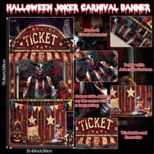 3 Pcs Halloween Creepy Carnival Decorations Scary Ticket Booth Circus Theme Door Cover and 2Pcs Evil Circus Porch Banner for Halloween Eve Circus Theme Outdoor Decorations