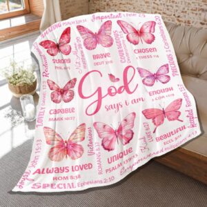 butterfly bible verse blanket, inspirational scripture religious gifts for christian, warm soft flannel bible throw for bed sofa decoration 50"x60" for teen