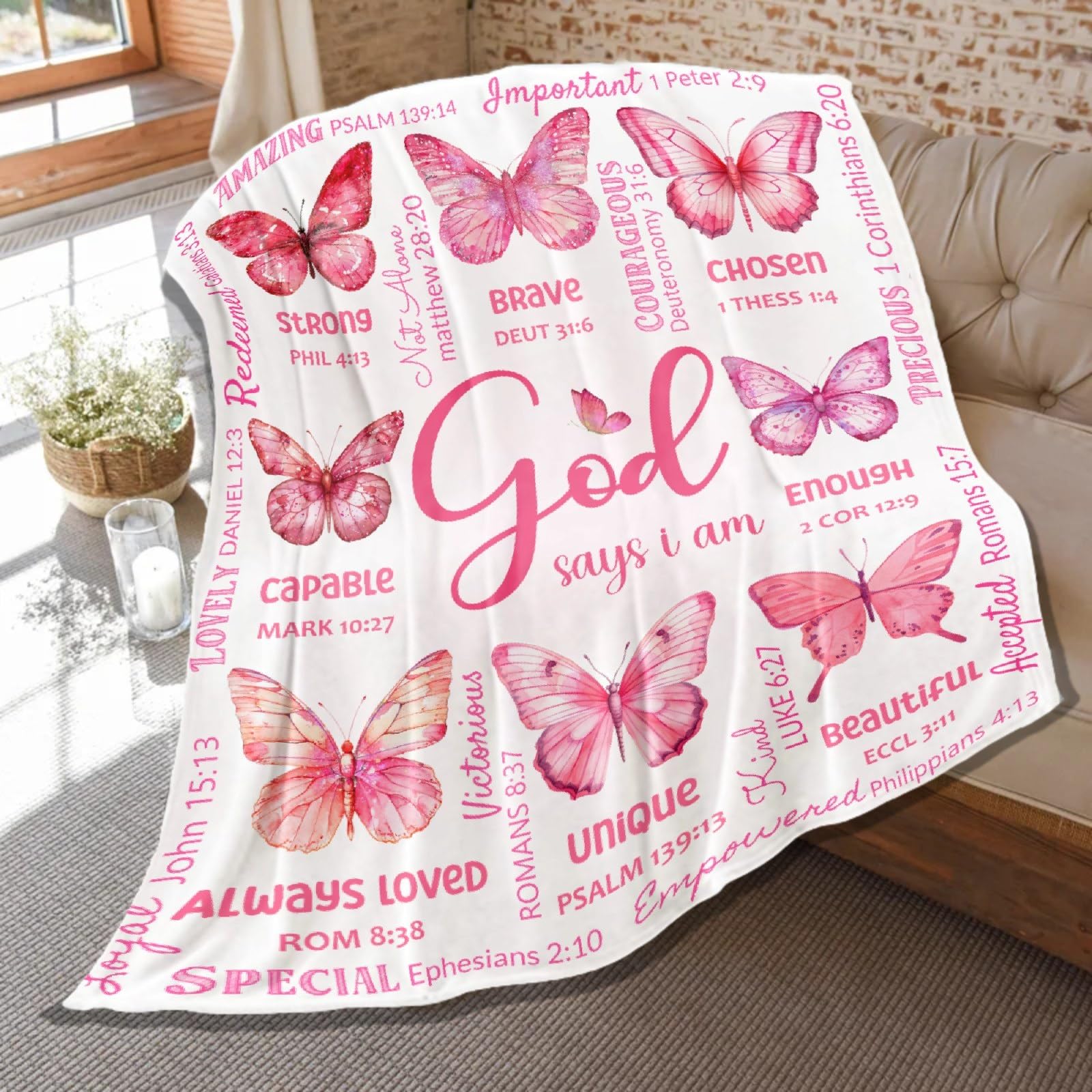 Butterfly Bible Verse Blanket, Inspirational Scripture Religious Gifts for Christian, Warm Soft Flannel Bible Throw for Bed Sofa Decoration 50"x60" for Teen