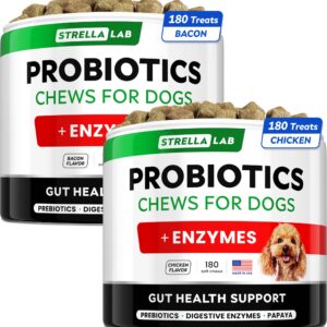 StrellaLab Dog Probiotics Treats Bundle - (360ct) - Digestive Enzymes + Prebiotics - Chewable Fiber Supplement - Allergy, Diarrhea, Gas, Constipation, Upset Stomach Relief - Digestion&Immunity