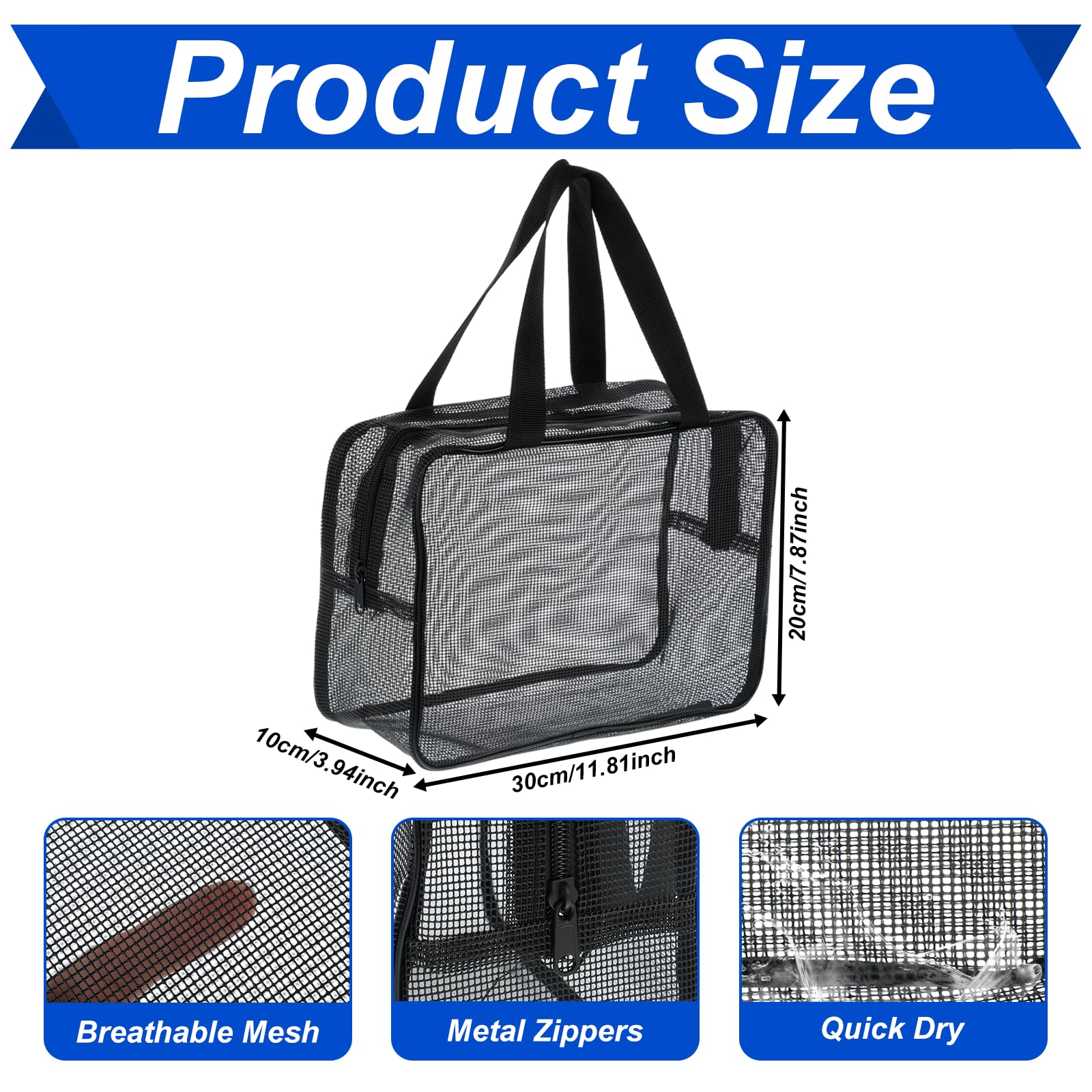 Molain Mesh Shower Caddy Portable Toiletry Tote Organizer Tote Gym Bag for College Dorm Bathroom (Black Large)