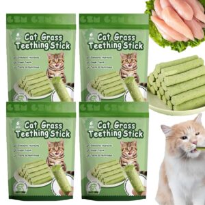 berdexa cat grass teething stick, cuddles meow cat grass sticks for indoor cats, cat grass chew sticks, cat teeth cleaning cat grass stick, cat chew stick, for hairball removal (4bag/24pcs)