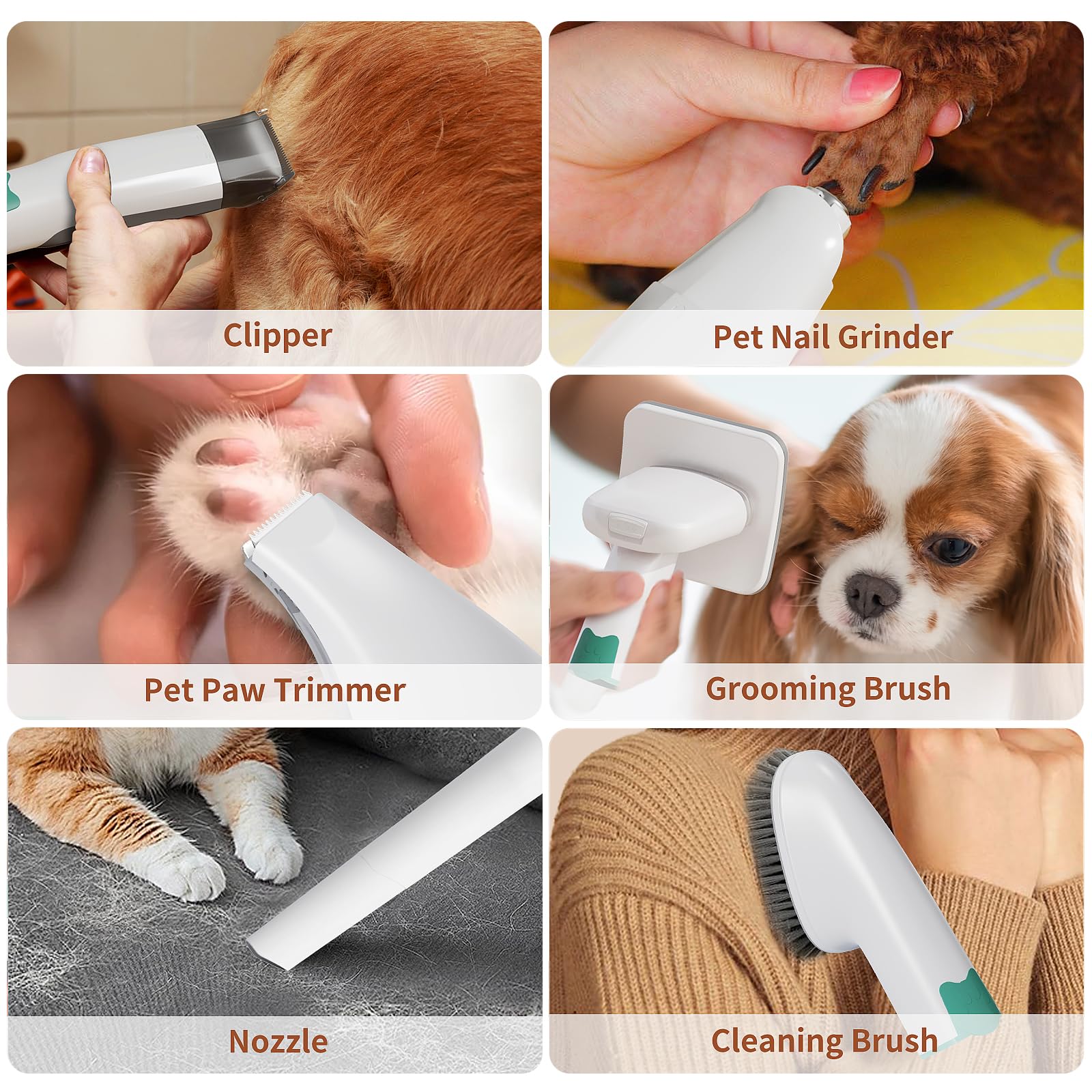 8VR Dog Grooming Kit, Pet Grooming Vacuum with Pet Clipper Nail Grinder, Dog Hair Vacuum with 6 Pet Grooming Tools for Dogs Cats Shedding Grooming