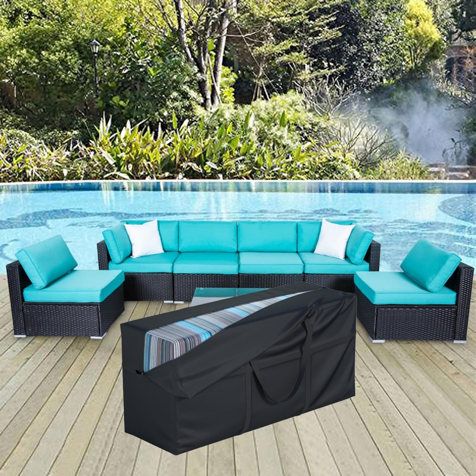 Heavy Duty 600D Waterproof Patio Extra Large Outdoor Cushion Furniture Storage Bag with Handles with Zipper L 65“ x W 22” x H 30”, Storage Bag with Waterproof Cover