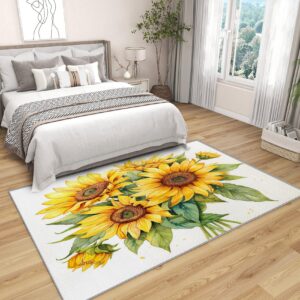 Phtbz Sunflower Decor - Sunflower Rug, 3x4 ft Washable Non-Slip Stain Resistant Yellow Floral Area Rug, Rustic Farmhouse Carpet for Entryway, Bedside, Kitchen, Sunflower Home Decor & Gifts