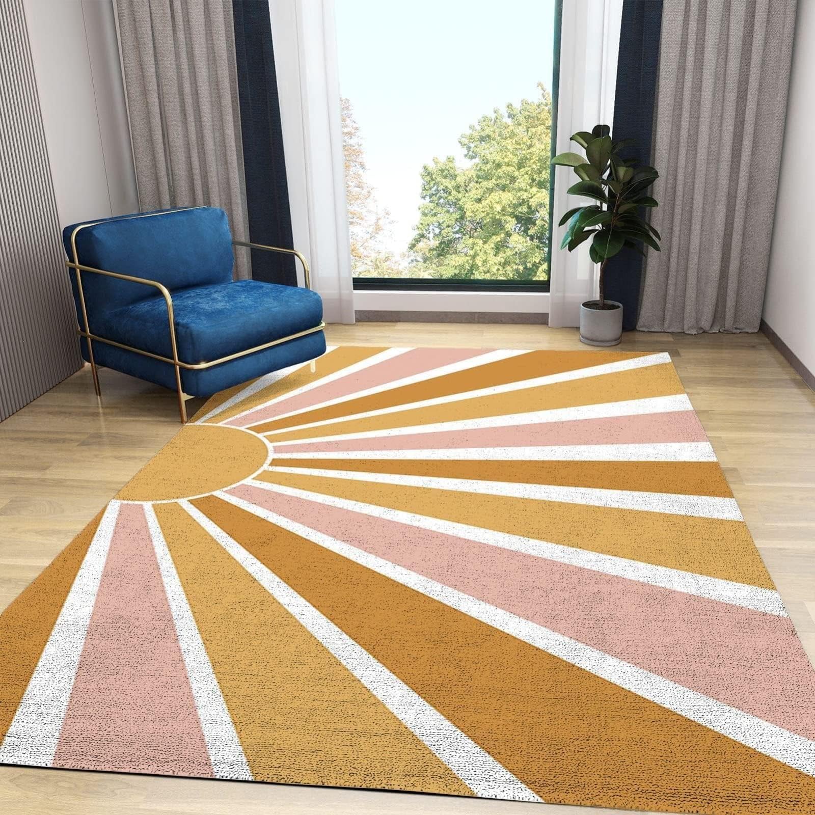 TIMOILU 3x5 Rug Sun Rainbow Boho Washable Rugs, Sunset Horizontal Modern Abstract Bedroom Rugs with Non Slip Backing for Bedroom Hotel Hardwood Floors Garage Farmhouse