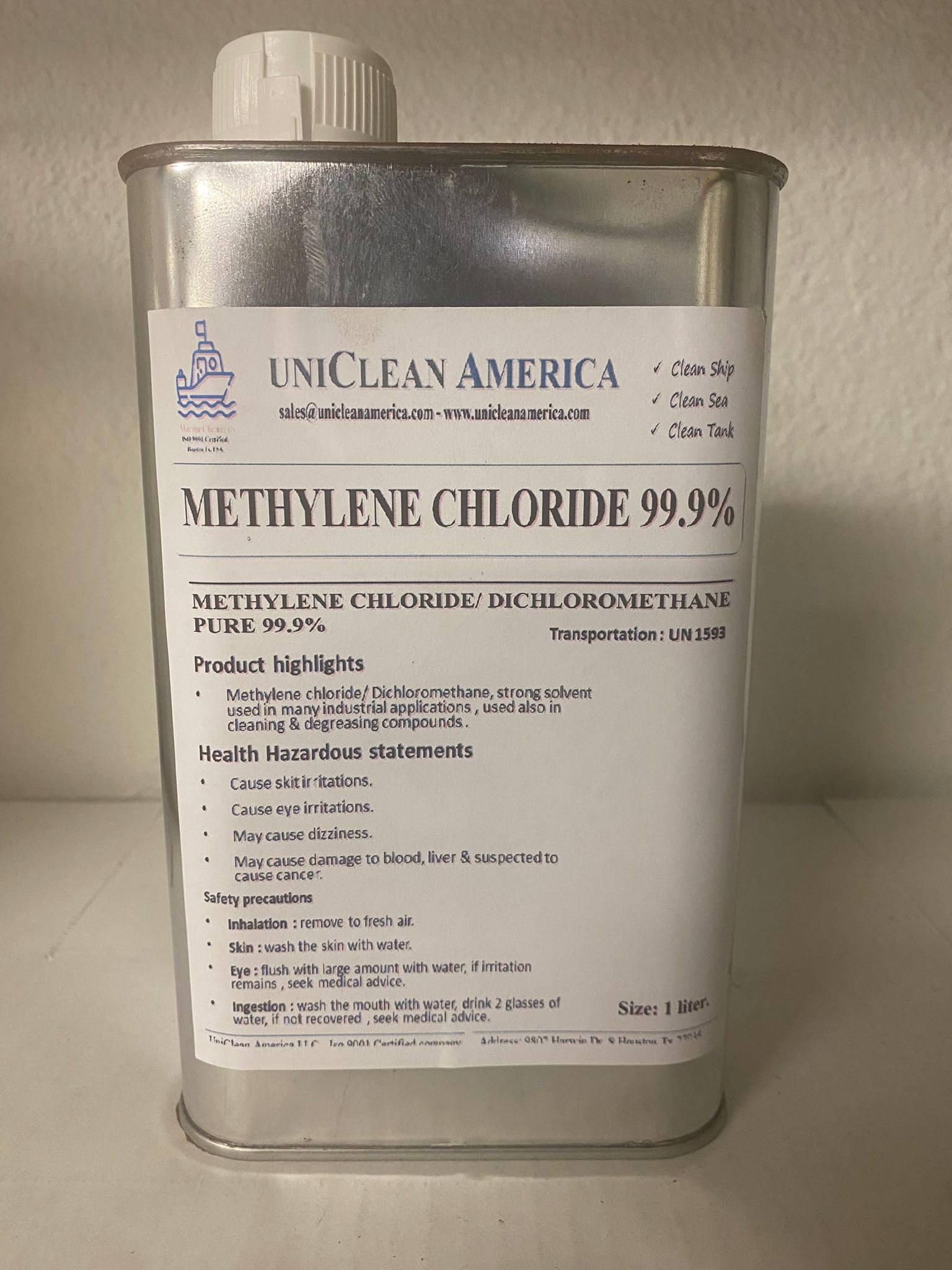 Methylene Chloride 99.9% Purity - Dichloromethane - Made in USA - 1 Liter / 34 fl oz