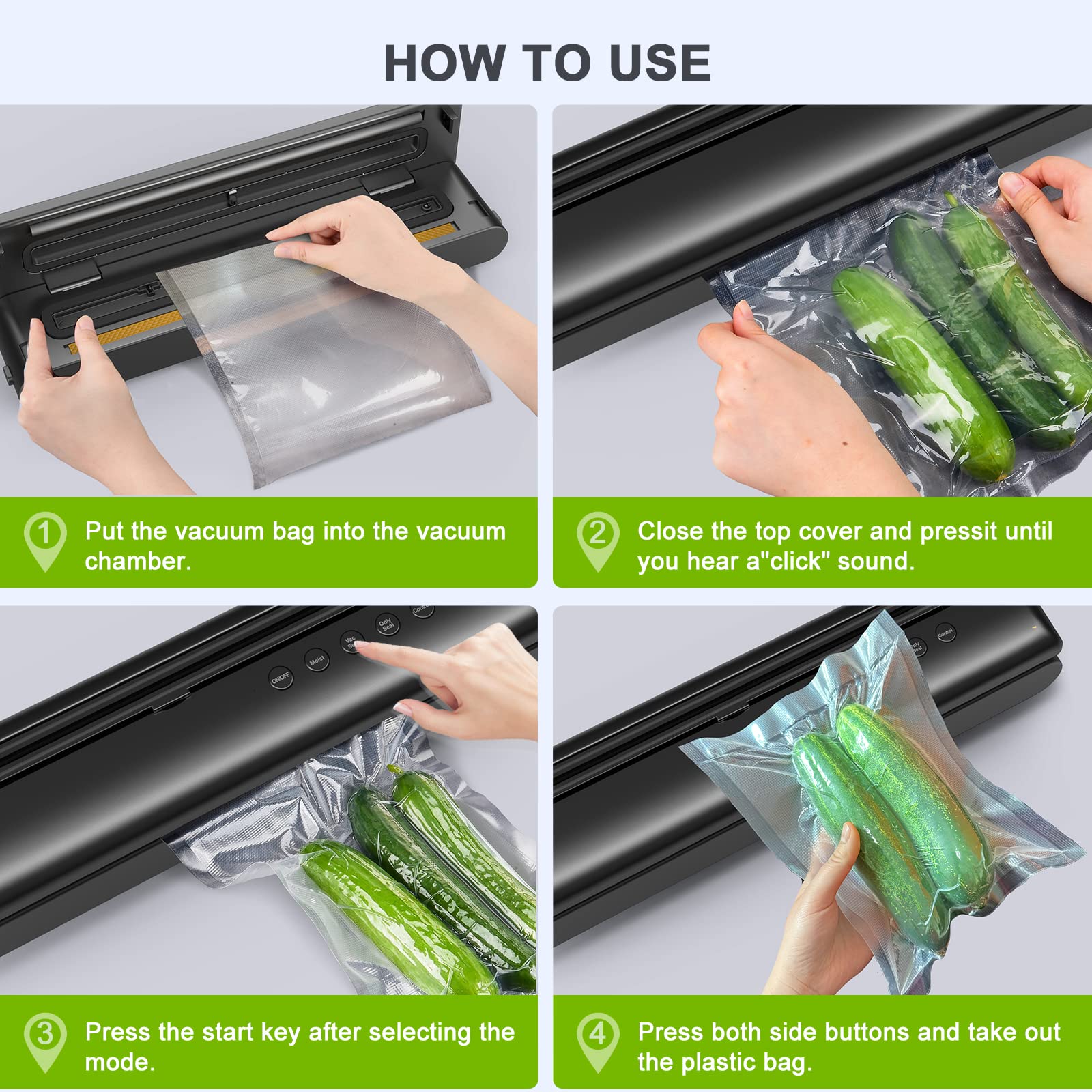 BEYUAM Vacuum Sealer Machine: Upgraded 5 in1 Food Vacuum Sealer with Dry&Moist Modes, LED Indicator Lights, Compact Design, Includes 15PCS Vacuum Seal Bags,1 Air Suction Hose, 1Cutter