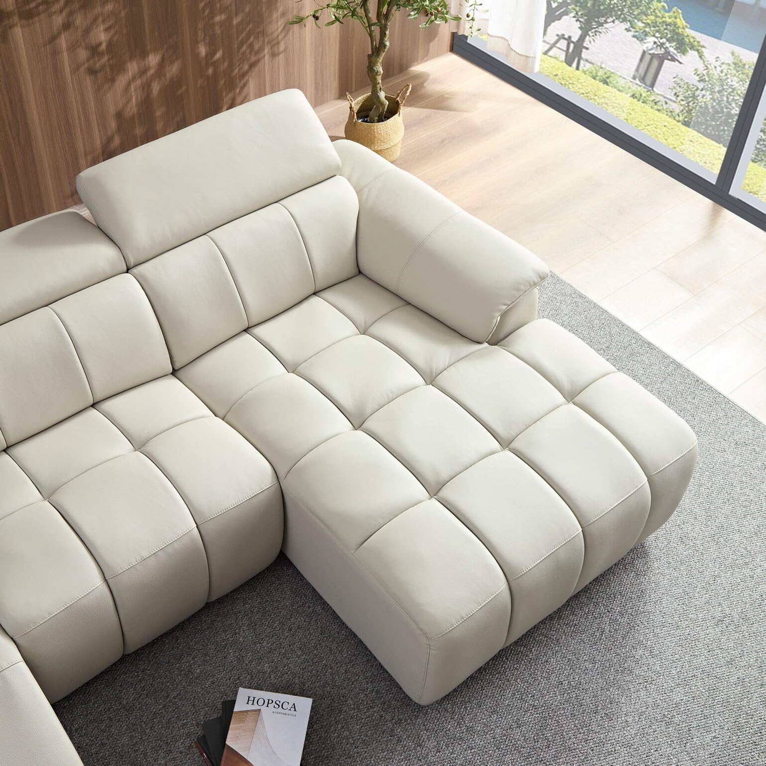 TURRIDU Oversized Genuine Leather L Shaped Sofa, Modern Electric Control Seat 3-Seater Couch with USB Interface, Power Recliner, Reclining Sectional Sofa with Console& Single Left Recliner, Beige