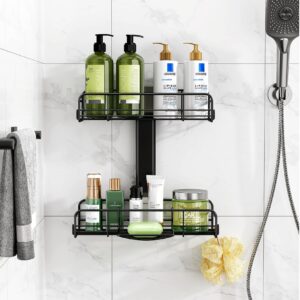 Kitstorack Hanging Shower Caddy - Adjustable Shower Organizer with Soap Dish Rustproof Stainless Steel Shelf & Aluminum Spine No Drilling Shower Shelves for Bathroom Organizers and Storage