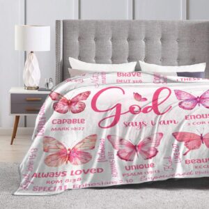 Butterfly Bible Verse Blanket, Inspirational Scripture Religious Gifts for Christian, Warm Soft Flannel Bible Throw for Bed Sofa Decoration 50"x60" for Teen