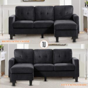 KYLE & KAY 73'' Convertible Sectional Sofa Couch, 3 Seat L-Shaped Sofa with Reversible Chaise, Small Couches for Small Spaces,Living Room, Apartment and Office, Black