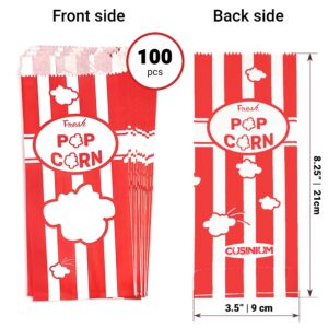 Concession Popcorn Scoop + 10 oz Salt Pepper Dredge Shaker + [100-pcs] 1 oz Red Popcorn Bags (Carnival Theme, Customizable) Bundle