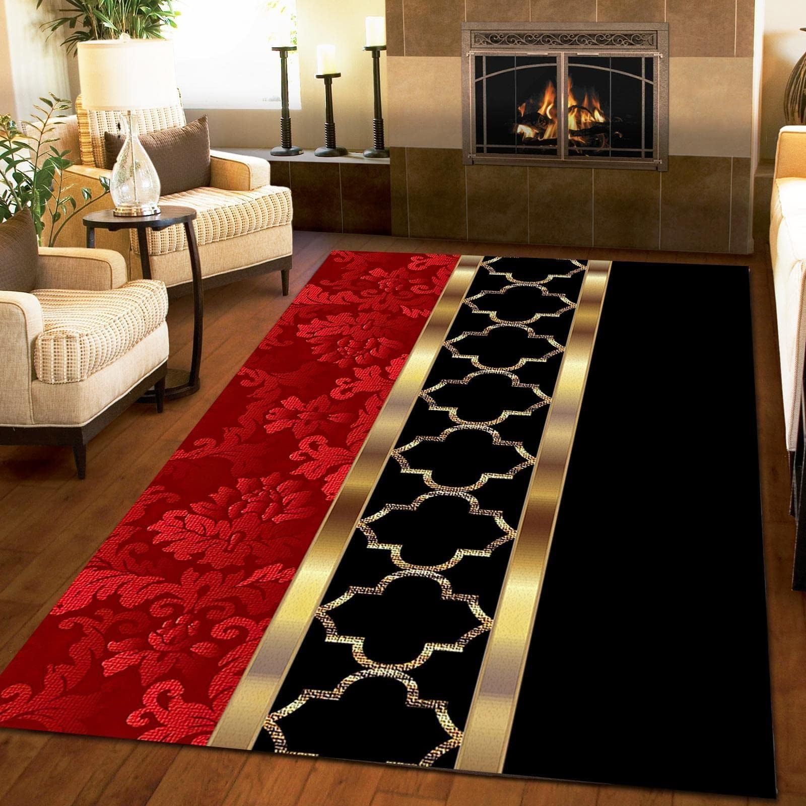 KOXAILI 3' x 4' Modern European Style Luxury Art Area Rug, Black and Red Gold Splicing Geometry Large Indoor Rug with Non-Slip Backing Machine Washable Living Room Rug for Bedroom Dining Room Office