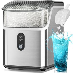 electactic nugget ice maker countertop, pebble ice maker with chewable ice, 34lbs/day, one-click operation, self-cleaning countertop ice machine, pellet ice maker for home/kitchen/office(silver)