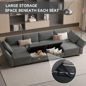 Modular Sectional Sofa, Convertible Middle Seat Sectional Couch with Storage, Reversible 1 Seat Modular Sofa Couch for Living Room, Fabric & Soft Supportive, Dark Grey