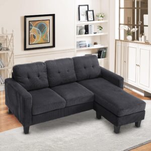 kyle & kay 73'' convertible sectional sofa couch, 3 seat l-shaped sofa with reversible chaise, small couches for small spaces,living room, apartment and office, black