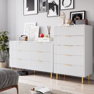 IDEALHOUSE White 6 Drawer Dresser for Bedroom, 56” Wide Wood Dresser Organizer with Metal Legs, Modern Chest of Drawers for Bedroom, Hallway, Home Office