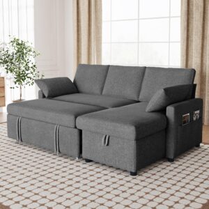 winlice 4-in-1 sofa bed, l shaped sleeper sofa with pull out bed and storage chaise sectional couch for living room, apartment and hotel, dark gray