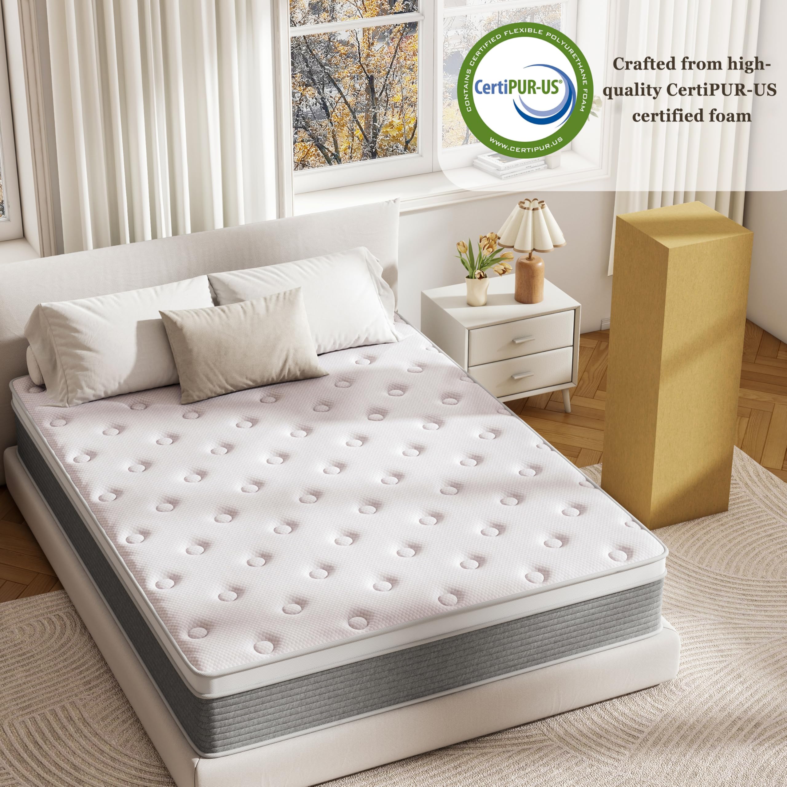 Full Mattress, 12 Inch Full Size Mattress Hybrid Design Memory Foam Full Mattress in a Box for Cooling Sleep Pressure Relief Supportive Fiberglass Free