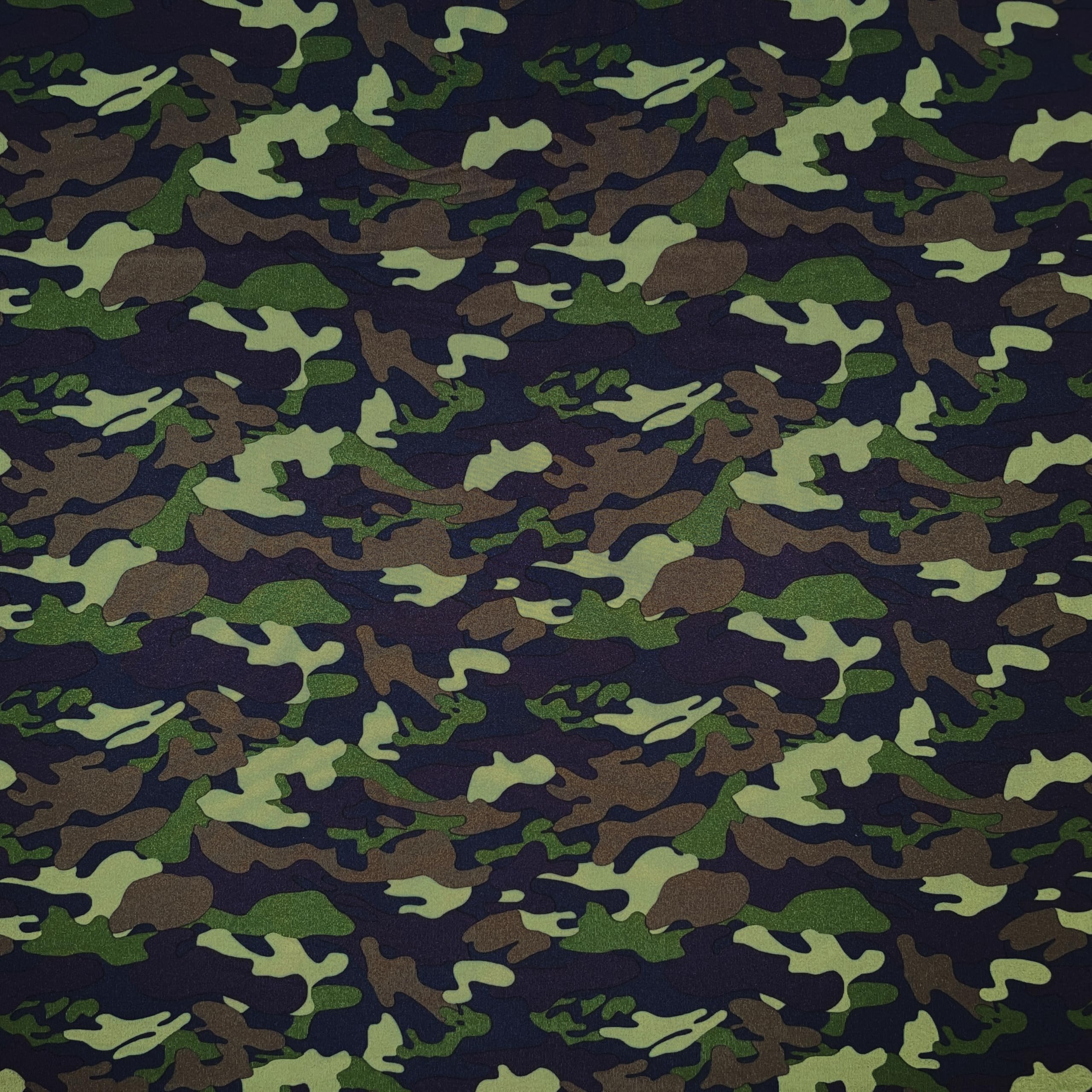 VIZALO Moisture Wicking Single Jersey Knitted Fabric, Polyester and Spandex, 60" Wide, Cut by The Yard for Clothing, Crafts, Home Decor, Upholstery, Shirts, Pants, Pet Clothing (Green Camo, 2 Yard)