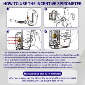 Incentive Spirometer (blue03) for Adult Breathing Exercise Device for Lungs Deep Breathing Trainer 5000ml Volume Measurement