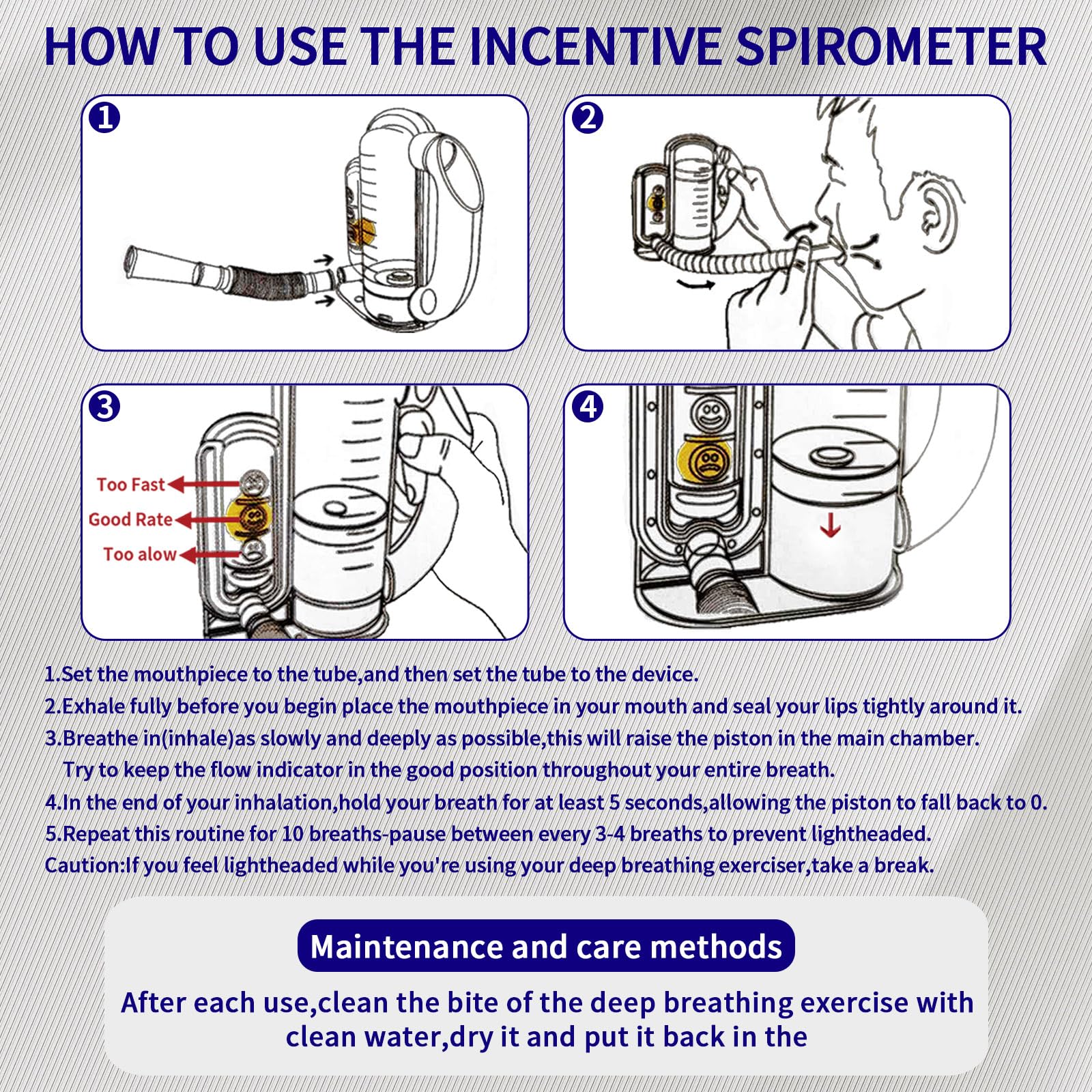 Incentive Spirometer (blue03) for Adult Breathing Exercise Device for Lungs Deep Breathing Trainer 5000ml Volume Measurement