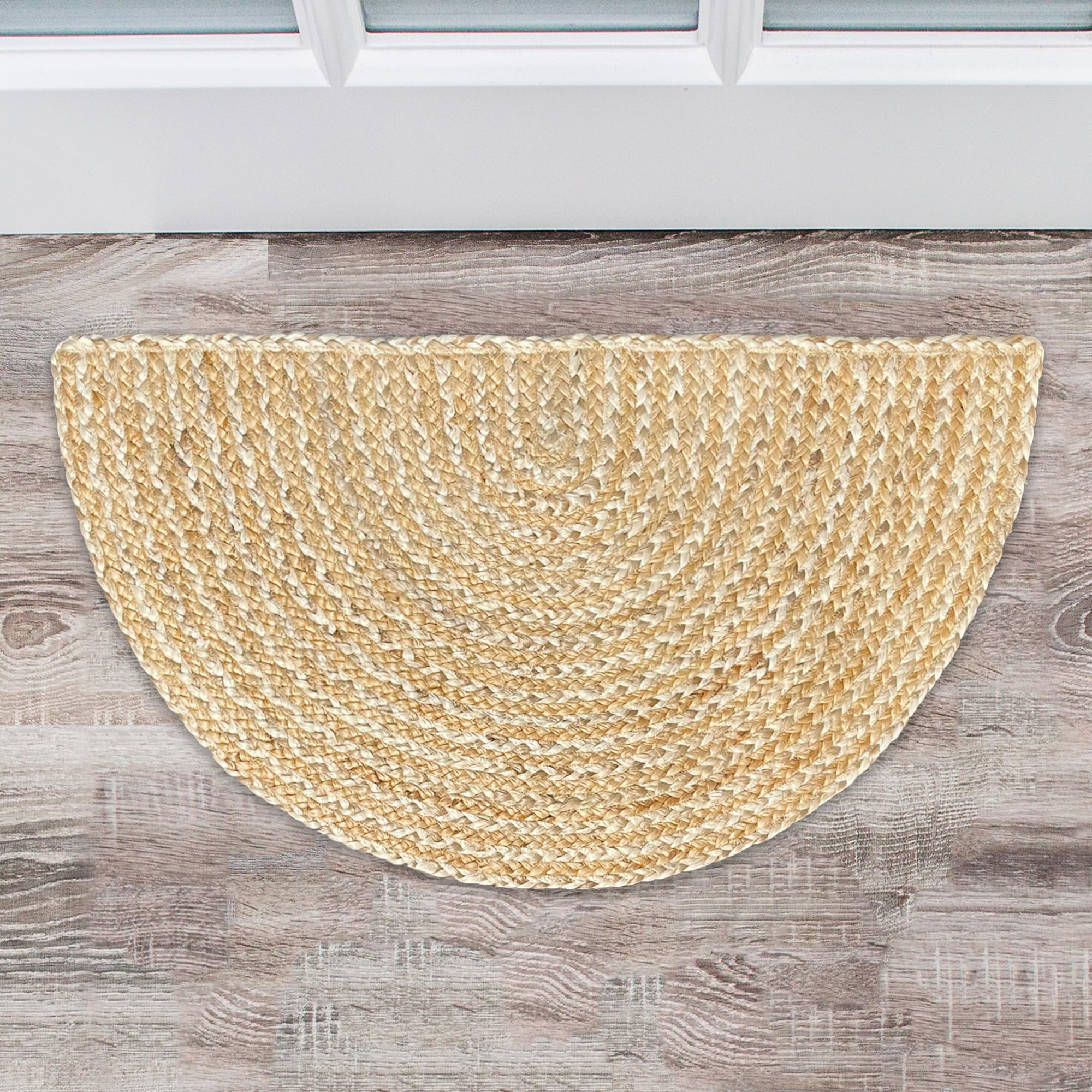 Chardin home Jute Braided Semi-Circular Seaside Rug, 18x30 inch Rustic Jute Throw Rug, Artisanal Bohemian Handcrafted Home Décor,Perfect as Doormat, Great for Kitchens, Study; Natural Jute - Ivory