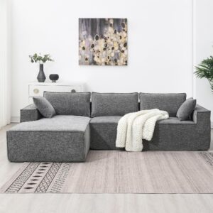 vnndenest 111" modular sectional couch, comfy chenille fabric floor sofa, l-shape sectional sofa with chaise lounge, free combination foam-filled sleeper sofa for living room, apartment, grey